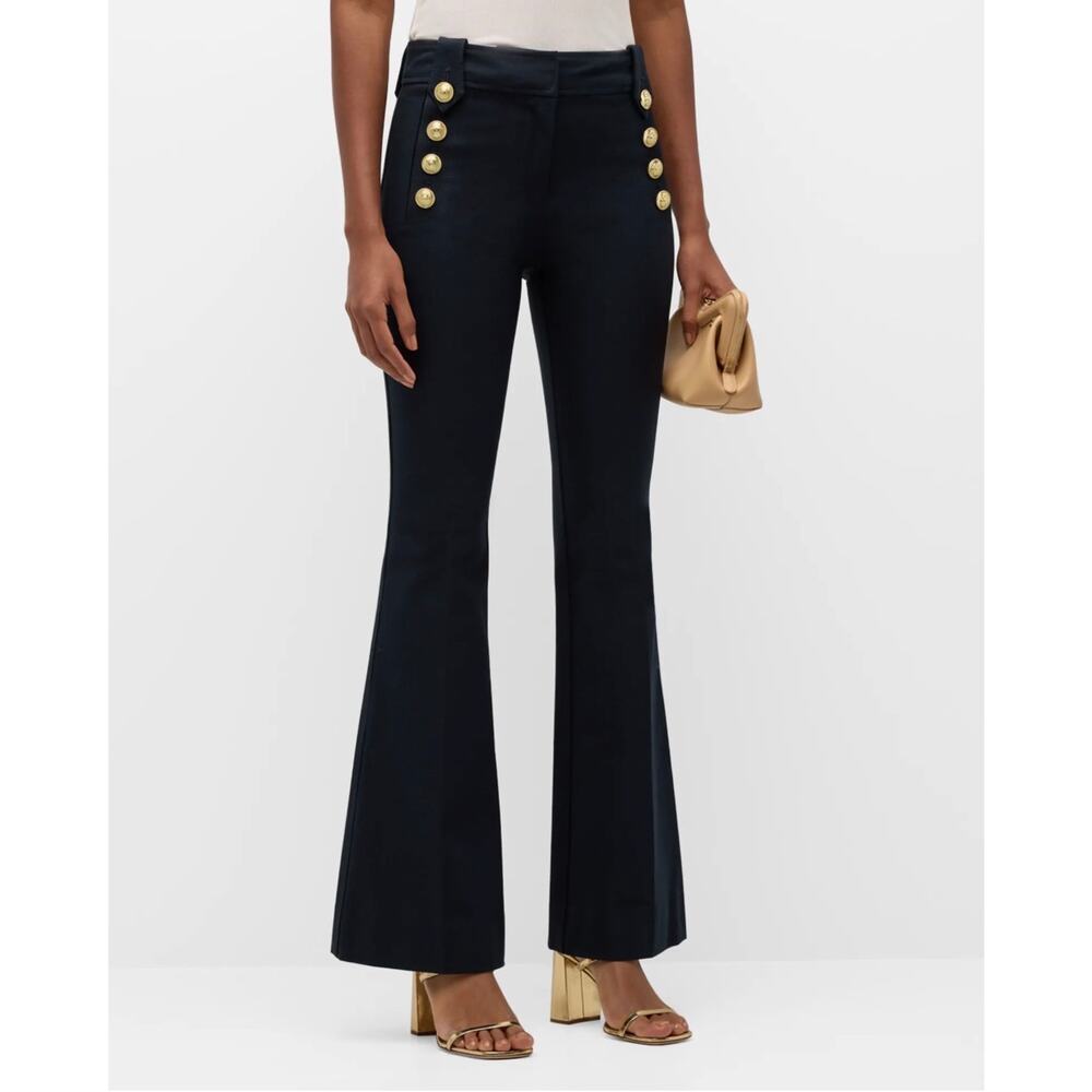 Derek Lam 10 Crosby Black Sailor Flare Pants Gold Button Size 4